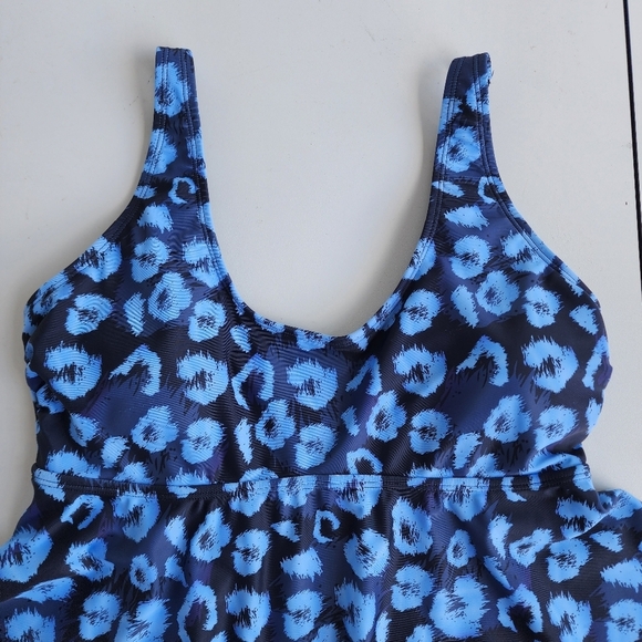 NWOT NOON SWIM Womens 1pc Swimsuit Top Tankini Peplum Blue Print Strap Sz 10 - Picture 8 of 14